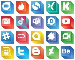 3D Social Media Brand Icon Set 20 icons such as youtube. mail. microsoft team and china icons. Premium and high-quality vector