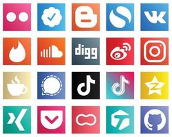 20 elegantes íconos de redes sociales como meta. nube de sonido iconos de china y weibo. totalmente personalizable y de alta calidad vector