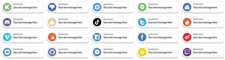 sígueme iconos de estilo de tarjeta de plataforma de red social con paquete de opción de mensaje personalizado 20 como china. douyin mensaje. iconos de tiktok y transmisión. alta resolución y totalmente personalizable vector