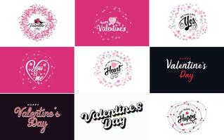 Happy Valentine's Day greeting card template with a heart theme and a pink color scheme vector