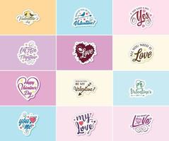 Heartfelt Typography and Graphics Stickers for Valentine's Day vector