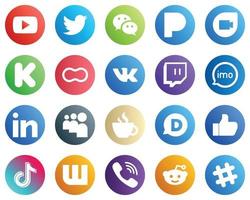 todo en un icono de redes sociales establece 20 iconos como video. en mi opinión pedal de arranque. iconos de contracción y mujeres. alta calidad y moderno vector