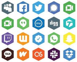 Hexagon Flat Color White Icon Set digg. video. audio and google hangouts 20 Unique Icons vector