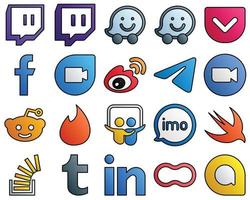 20 Customizable icons video. sina. zoom and messenger Filled Line Style Social Media Icon Collection vector