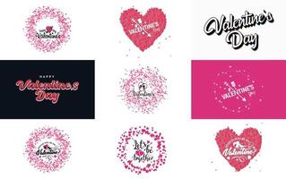 Valentine's logos with hearts and calligraphy lettering vector