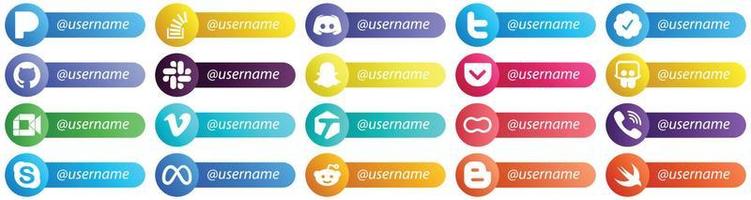 Card Style Social Media Platform Follow Me Icons 20 pack such as google meet. pocket. snapchat and github icons. High quality and minimalist vector