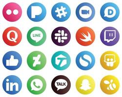 20 íconos únicos de redes sociales como deviantart. como. disqu. iconos de contracción y holgura. versátil y premium vector