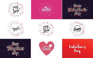 Happy Valentine's Day typography design with hearts vector