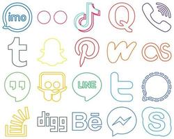 20 High-quality and modern Colourful Outline Social Media Icons such as snapchat. video. rakuten and question Eye-catching and high-resolution vector