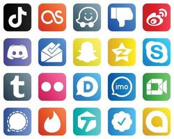 20 íconos de redes sociales de alta calidad, como la bandeja de entrada. texto. iconos de facebook y mensajes. moderno y de alta calidad vector