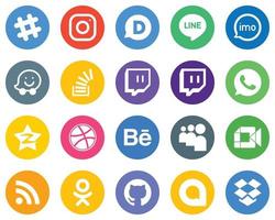 White Flat Circle Icon Set qzone. twitch. video. overflow and question 20 Professional Icons vector