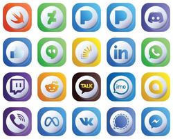 20 Cute 3D Gradient Icons for Top Social Media Platforms such as twitch. professional. facebook. linkedin and stock icons. Editable and Simple vector