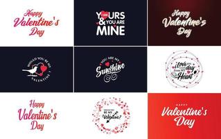 Happy Valentine's Day typography design with heart shape wreaths and a gradient color scheme vector