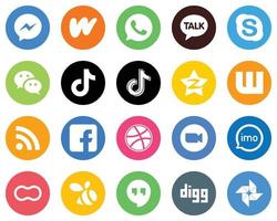 20 Versatile White Icons tencent. chat. china and douyin Flat Circle Backgrounds vector