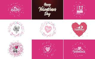 Happy Valentine's Day lettering typography posters with hearts vector
