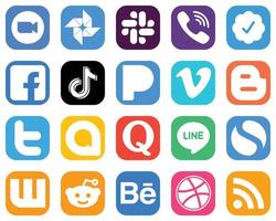 20 íconos modernos de redes sociales como íconos de video y douyin. colección de iconos de redes sociales degradados vector