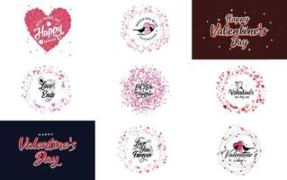 Happy Valentine's Day typography design with heart wreaths and a gradient color scheme vector