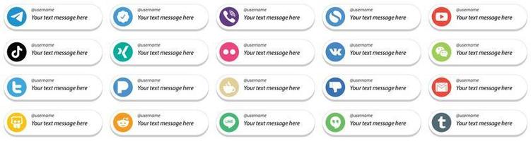 plataforma de redes sociales estilo tarjeta sígueme íconos con paquete de opción de mensaje personalizado 20 como yahoo. xing iconos de youtube y video. completamente editable y único vector