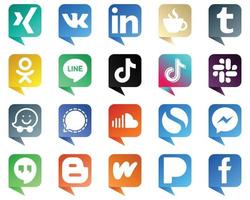 el icono de las redes sociales estilo burbuja de chat establece 20 iconos como la señal. flojo. odnoklassniki e íconos de video. elegante y de alta resolución vector