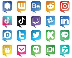 Chat bubble style Social Media Icons Pack 20 icons such as professional. google photo. twitch and china icons. High resolution and fully customizable vector