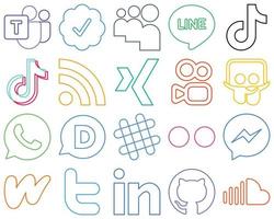 20 Vibrant Colourful Outline Social Media Icons such as spotify. whatsapp. china. slideshare and xing Customizable and high-resolution vector
