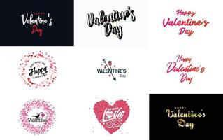 Hand-drawn black lettering Valentine's Day and pink hearts on white background vector illustration suitable for use in design of cards. banners. logos. flyers. labels. icons. badges. and stickers