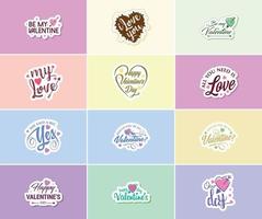 pegatinas de letras de amor para el día más romántico del año vector
