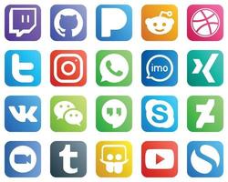 20 Essential Social Media Icons such as wechat. xing. meta and audio icons. Fully editable and unique vector