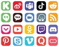 20 Social Media Icons for Your Branding such as video. kakao talk. tiktok and google hangouts icons. Minimalist Gradient Icon Set vector