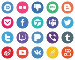 20 Customizable White Icons twitch. twitter. pocket and tagged Flat Circle Backgrounds vector