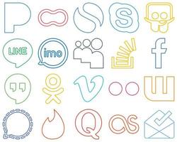 20 Versatile Colourful Outline Social Media Icons such as overflow. question. line and stockoverflow Versatile and high-quality vector