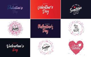 Vector illustration of a heart-shaped wreath with Happy Valentine's Day text