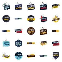 Open now pack 25 different design variations vector