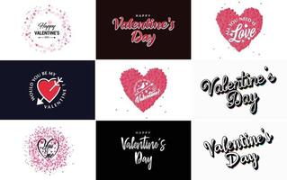 Happy Valentine's Day greeting card template with a cute heart theme and a pink color scheme vector