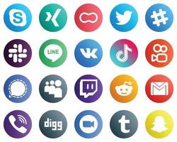 20 elegantes íconos de redes sociales como kuaishou. China. spotificar íconos de video y tiktok. versatil y profesional vector