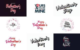 Happy Valentine's Day greeting card template with a floral theme and a pink color scheme vector