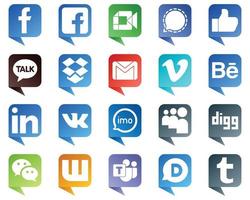 20 Minimalist Chat bubble style Social Media Icons such as video. mail. email and dropbox icons. Editable and high resolution vector