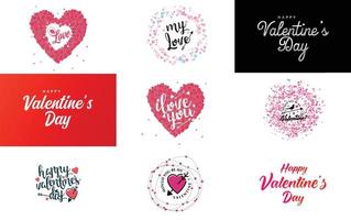 Vector illustration of a heart-shaped wreath with Happy Valentine's Day text