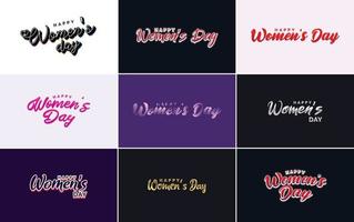 Pink Happy Women's Day typographical design elements set for greeting cards vector