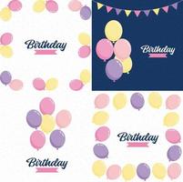 Happy Birthday text with a hand-drawn. cartoon style and colorful balloon illustrations vector