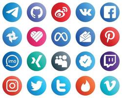 20 íconos modernos de redes sociales como pinterest. Facebook. vk. iconos de fotos de meta y google. creativo y llamativo vector