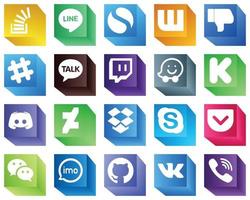 20 High Resolution 3D Social Media Icons such as text. discord. facebook. funding and waze icons. Creative and professional vector