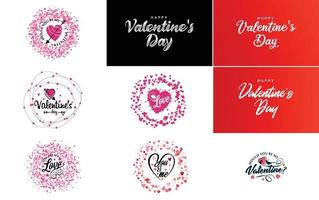 Hand-drawn black lettering Valentine's Day and pink hearts on white background vector illustration suitable for use in design of cards. banners. logos. flyers. labels. icons. badges. and stickers