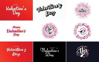 Happy Valentine's Day greeting card template with a floral theme and a pink color scheme vector