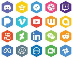 20 iconos blancos personalizables kuaishou. Wattpad. regatear fondos de color plano hexagonal de video y video vector