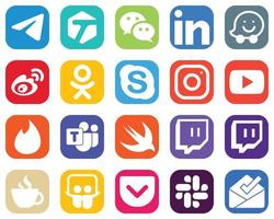 20 elegantes íconos de redes sociales como meta. chat. iconos de waze y skype. paquete de iconos de redes sociales degradados vector