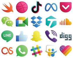 20 Modern Gradient Social Media Icons such as soundcloud. dropbox. facebook and google meet icons. Minimalist and customizable vector