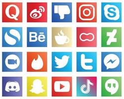 20 Essential Social Media Icons such as caffeine. instagram. behance and chat icons. Fully editable and professional vector