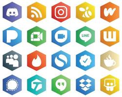 25 Stylish White Icons such as line. video and pandora icons. Hexagon Flat Color Backgrounds vector