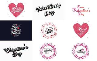 Happy Valentine's Day typography poster set with handwritten calligraphy text vector